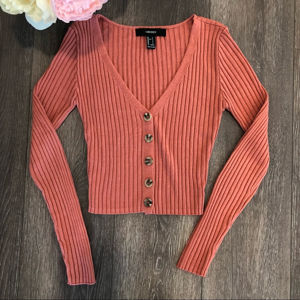 Burnt Orange Forever 21 long sleeve crop top. Size Small.